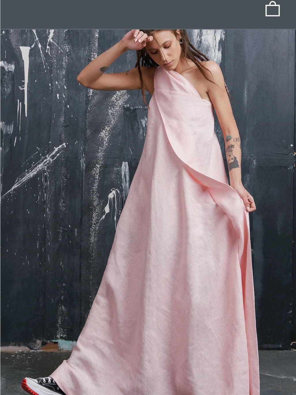 Aakasha Women’s One Shoulder Maxi Linen Dress $135.00 Size Medium New With Tags — image 3 of 8
